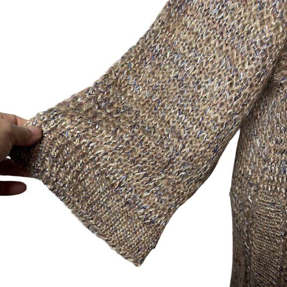 Wool Blend Chunky Knit Open Cardigan Sweater Brown Long Womens M soft cozy - Picture 6 of 10